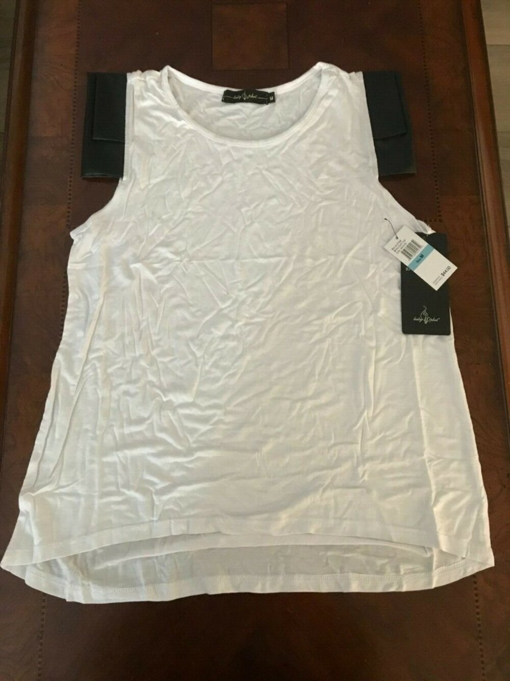 Baby Phat White Vegan Leather Cap Cuff Sleeve Top Shirt NWT